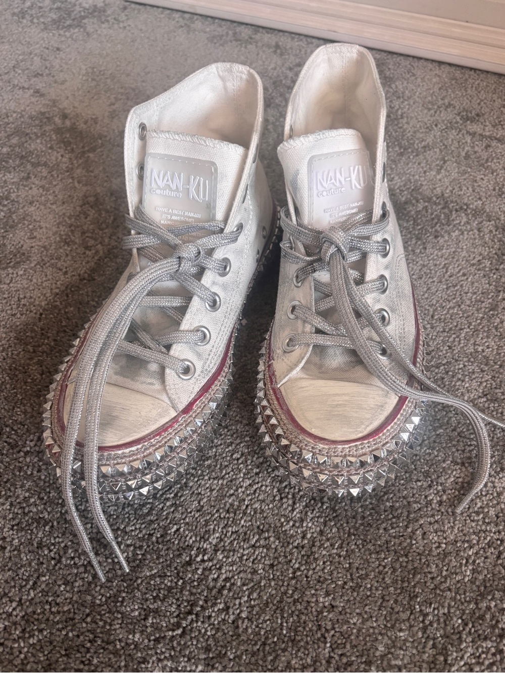 Nan-Ku Couture Silver Studded Platform High Top Sneakers White EU 37 US 6.5